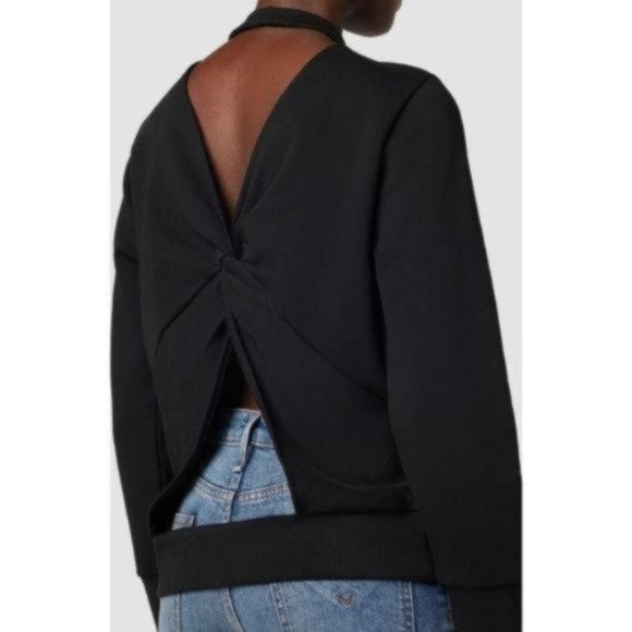 HUDSON JEANS Knotted Cutout Back Sweatshirt, Black NWT - Picture 2 of 8